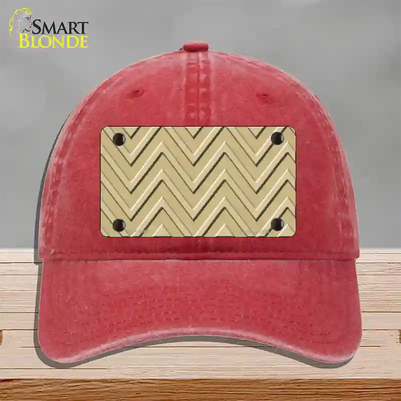 Gold Light Gold Large Chevron Novelty License Plate Hat Unconstructed Cotton / Red