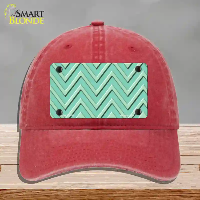 Mint Light Mint Large Chevron Novelty License Plate Hat Unconstructed Cotton / Red