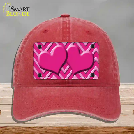 Pink Light Pink Heart Large Chevron Novelty License Plate Hat Unconstructed Cotton / Red