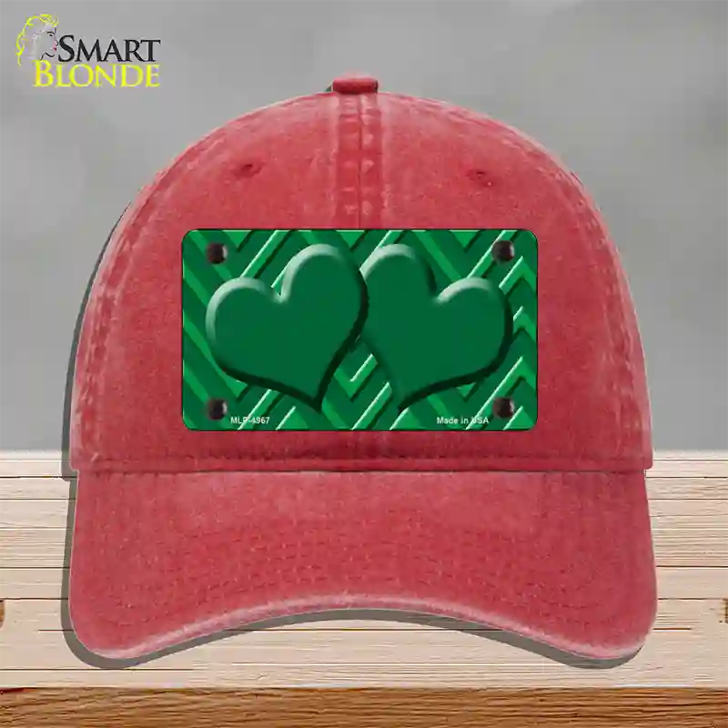 Green Light Green Heart Large Chevron Novelty License Plate Hat Unconstructed Cotton / Red