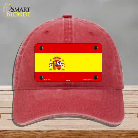 Spain Flag Novelty License Plate Hat Unconstructed Cotton / Red