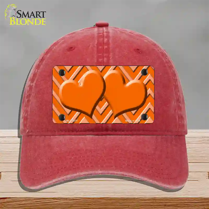 Orange Light Orange Heart Large Chevron Novelty License Plate Hat Unconstructed Cotton / Red