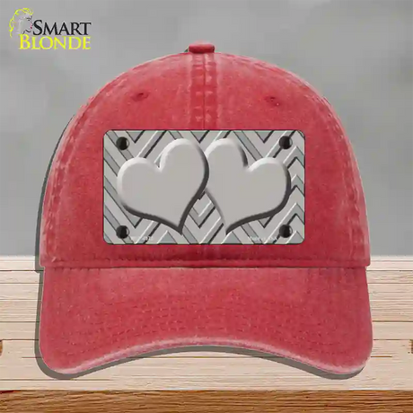 Grey Light Grey Heart Large Chevron Novelty License Plate Hat Unconstructed Cotton / Red