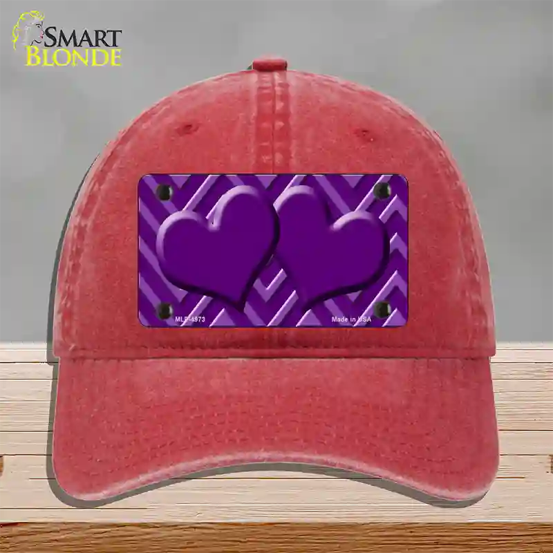 Purple Light Purple Heart Large Chevron Novelty License Plate Hat Unconstructed Cotton / Red