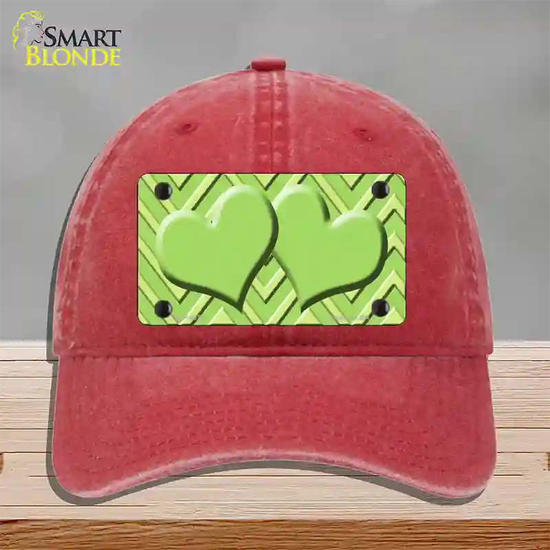 Lime Green Lighter Lime Green Heart Large Chevron Novelty License Plate Hat Unconstructed Cotton / Red