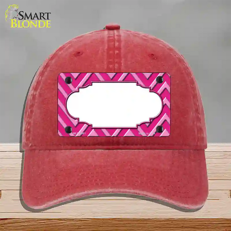 Pink Light Pink Scallop Large Chevron Novelty License Plate Hat Unconstructed Cotton / Red