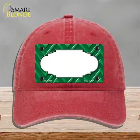 Green Light Green Scallop Large Chevron Novelty License Plate Hat Unconstructed Cotton / Red