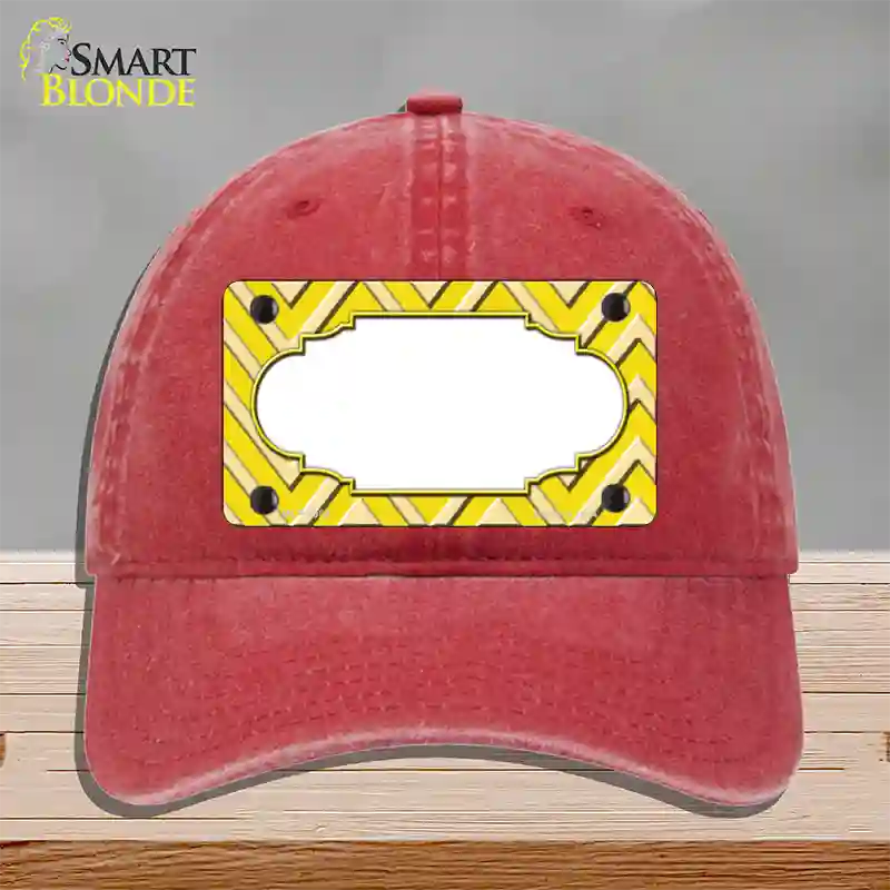 Yellow Light Yellow Scallop Large Chevron Novelty License Plate Hat Unconstructed Cotton / Red