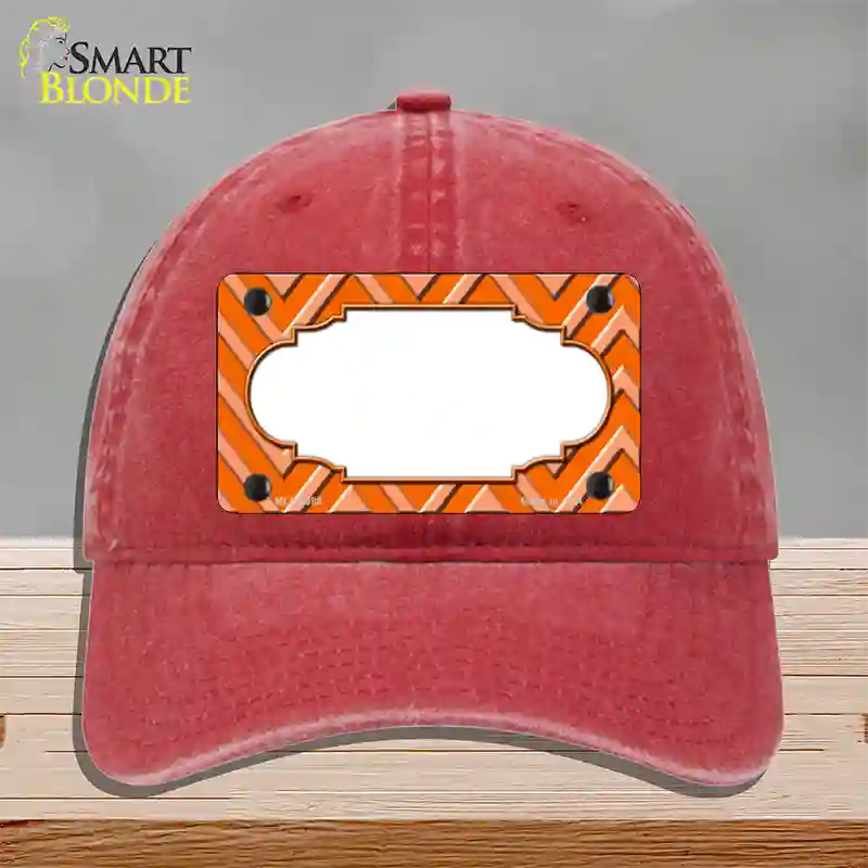 Orange Light Orange Scallop Large Chevron Novelty License Plate Hat Unconstructed Cotton / Red