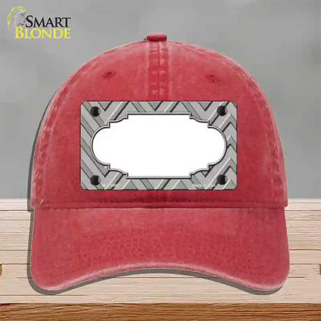 Grey Light Grey Scallop Large Chevron Novelty License Plate Hat Unconstructed Cotton / Red