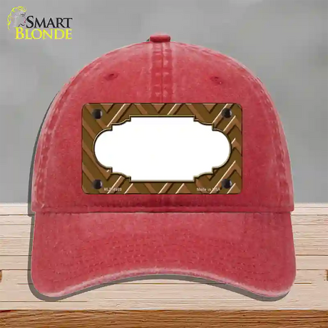 Brown Light Brown Scallop Large Chevron Novelty License Plate Hat Unconstructed Cotton / Red