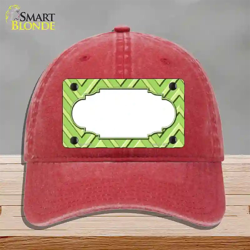 Lime Green Lighter Lime Green Scallop Large Chevron Novelty License Plate Hat Unconstructed Cotton / Red