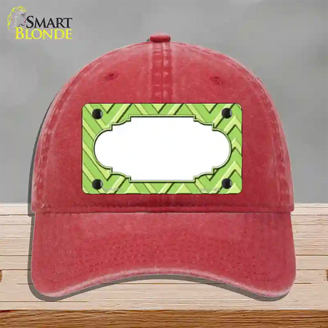 Lime Green Lighter Lime Green Scallop Large Chevron Novelty License Plate Hat Unconstructed Cotton / Red