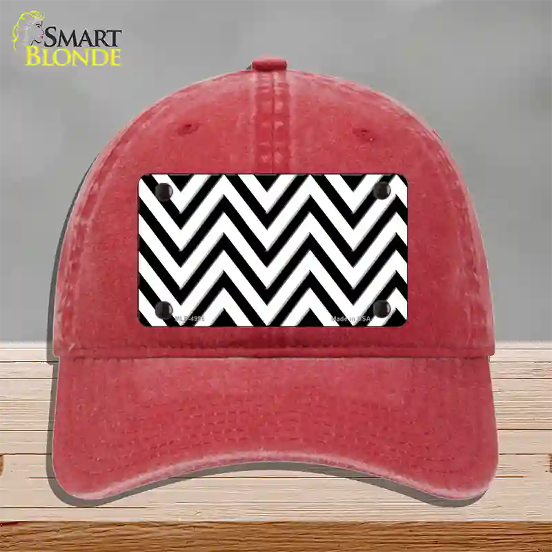 White Black Large Chevron Novelty License Plate Hat Unconstructed Cotton / Red