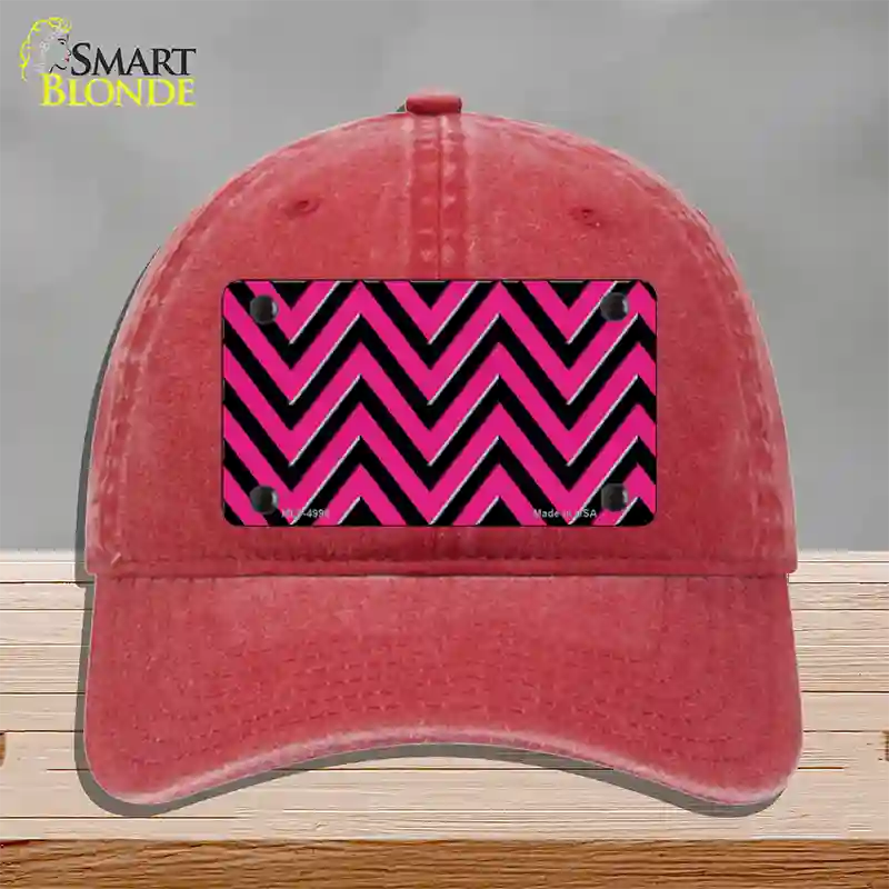 Pink Black Large Chevron Novelty License Plate Hat Unconstructed Cotton / Red