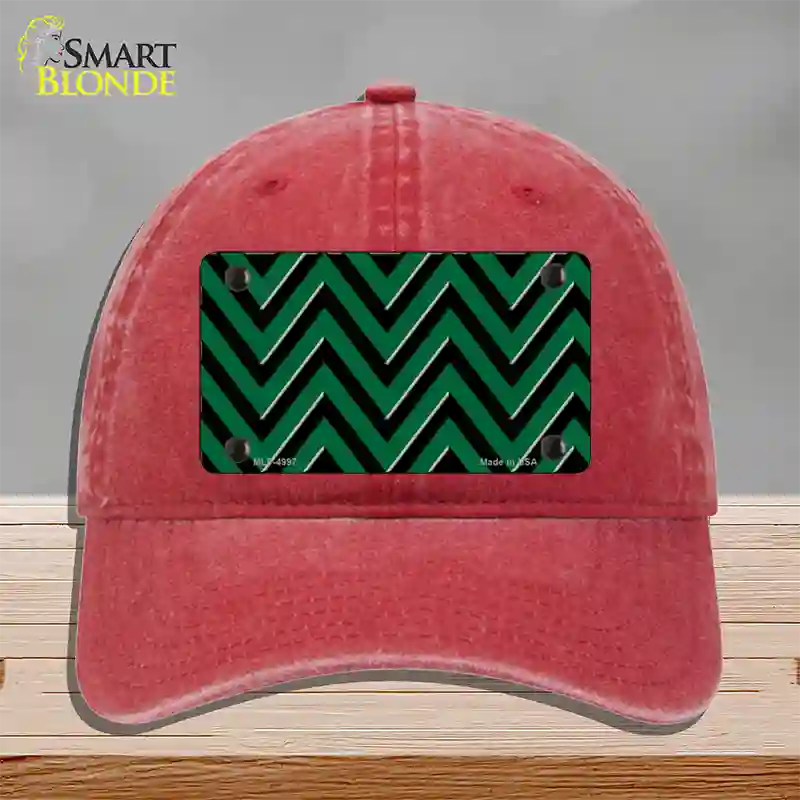 Green Black Large Chevron Novelty License Plate Hat Unconstructed Cotton / Red