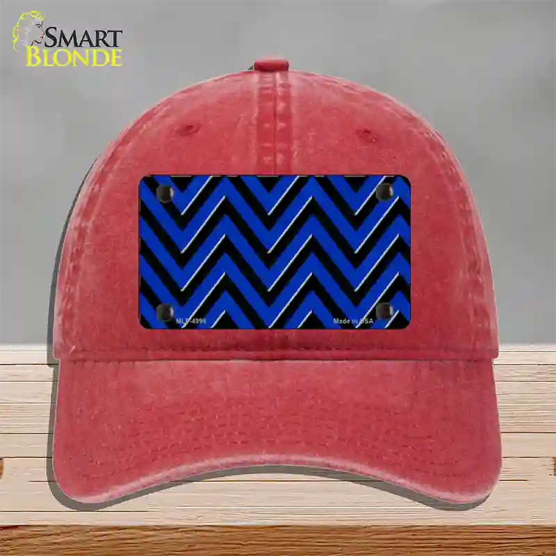 Blue Black Large Chevron Novelty License Plate Hat Unconstructed Cotton / Red