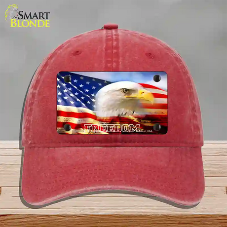 Freedom Bald Eagle Novelty License Plate Hat Unconstructed Cotton / Red