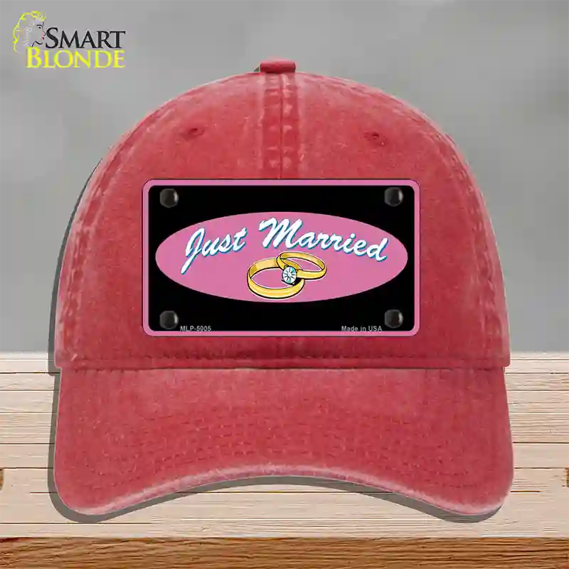 Just Married Novelty License Plate Hat Unconstructed Cotton / Red