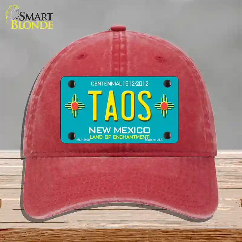 Taos Teal New Mexico Novelty License Plate Hat Unconstructed Cotton / Red