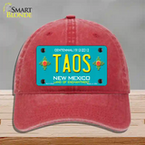 Taos Teal New Mexico Novelty License Plate Hat Unconstructed Cotton / Red