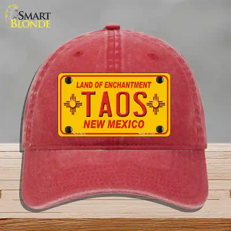 Taos Yellow New Mexico Novelty License Plate Hat Unconstructed Cotton / Red