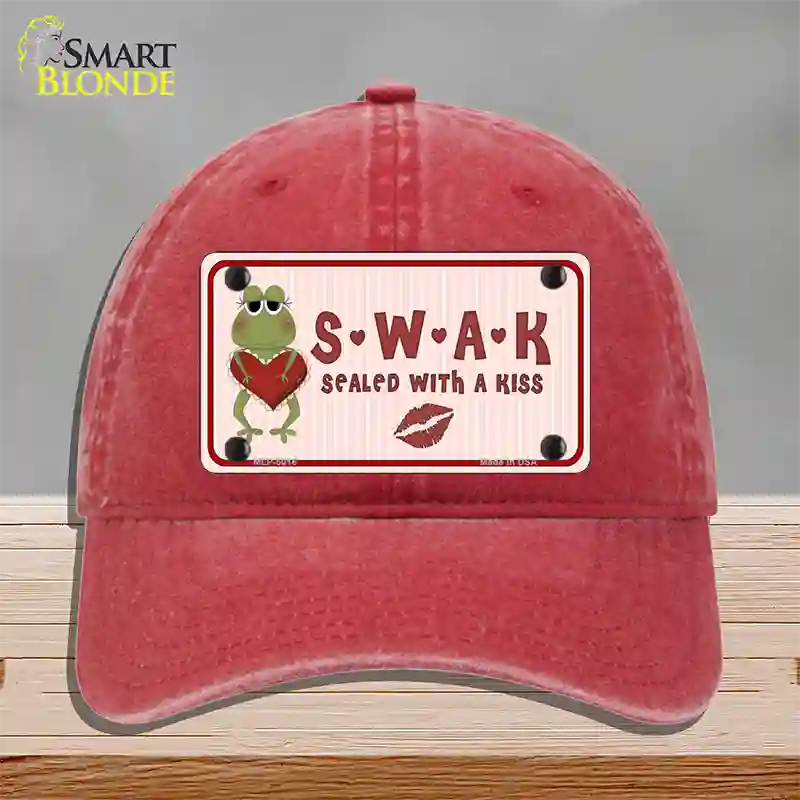 S.W.A.K. Valentine Frog Novelty License Plate Hat Unconstructed Cotton / Red