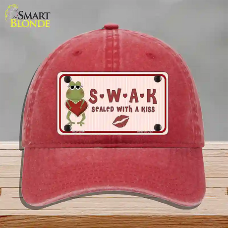 S.W.A.K. Valentine Frog Novelty License Plate Hat Unconstructed Cotton / Red