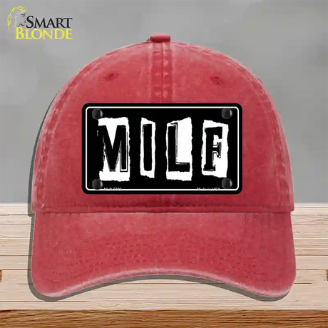 M.I.L.F Black Novelty License Plate Hat Unconstructed Cotton / Red