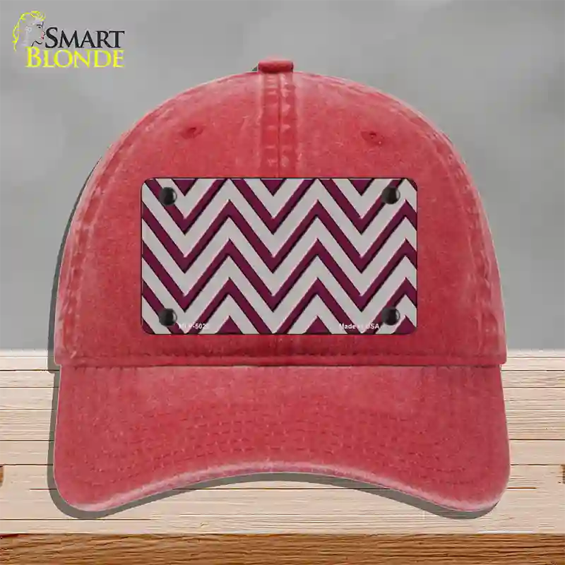 Maroon Grey Chevron Novelty License Plate Hat Unconstructed Cotton / Red