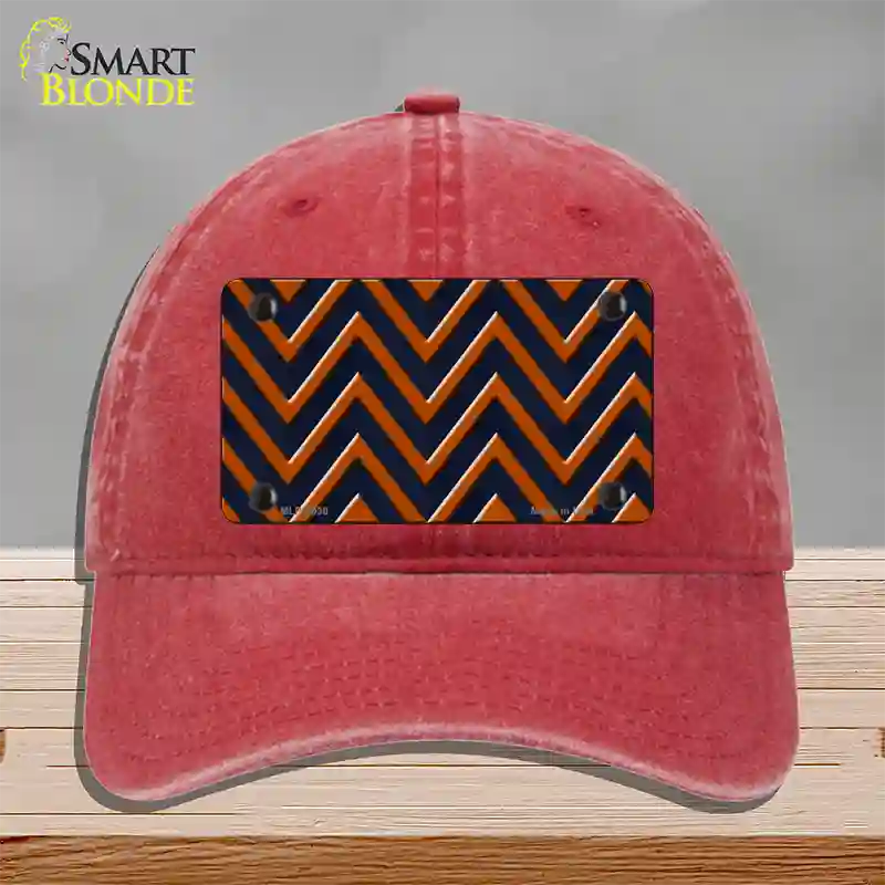 Orange Navy Blue Chevron Novelty License Plate Hat Unconstructed Cotton / Red