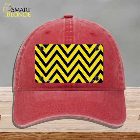 Yellow Black Chevron Novelty License Plate Hat Unconstructed Cotton / Red