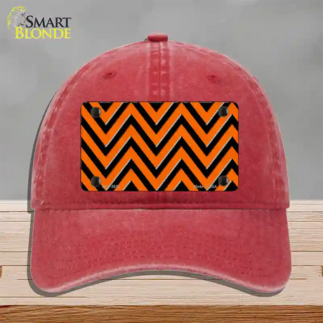 Orange Black Chevron Novelty License Plate Hat Unconstructed Cotton / Red