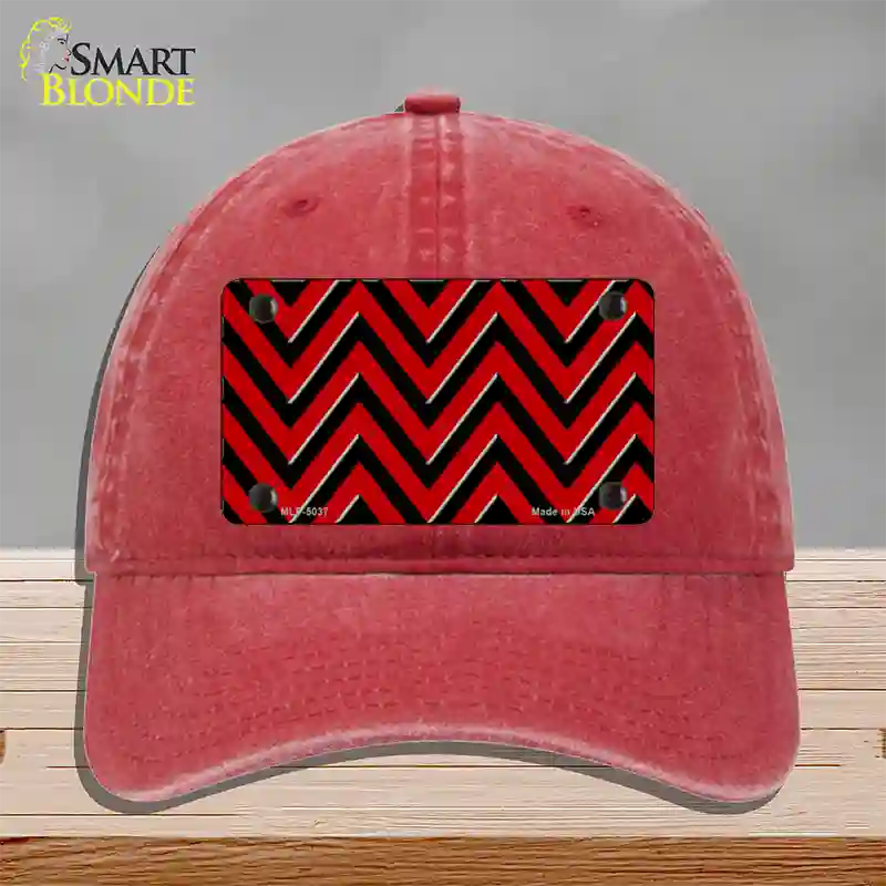 Red Black Chevron Novelty License Plate Hat Unconstructed Cotton / Red