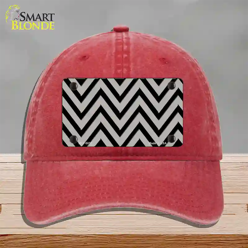 Grey Black Chevron Novelty License Plate Hat Unconstructed Cotton / Red