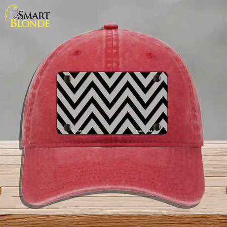 Grey Black Chevron Novelty License Plate Hat Unconstructed Cotton / Red