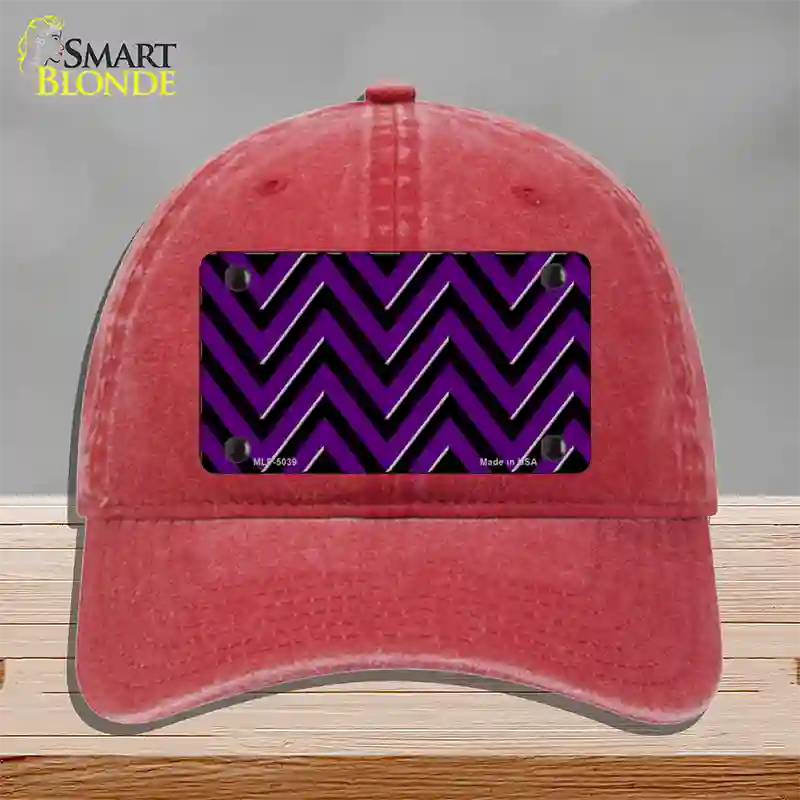 Purple Black Chevron Novelty License Plate Hat Unconstructed Cotton / Red