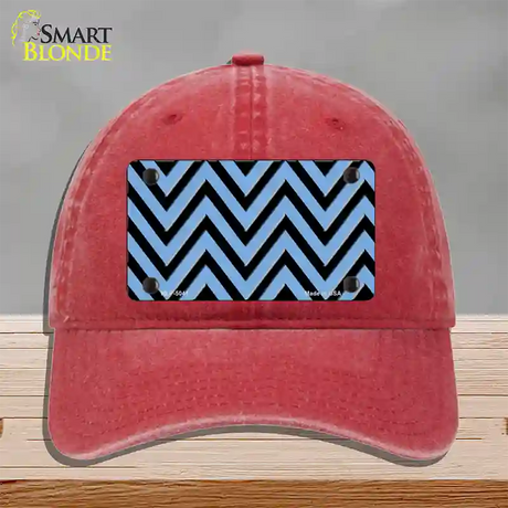 Light Blue Black Chevron Novelty License Plate Hat Unconstructed Cotton / Red