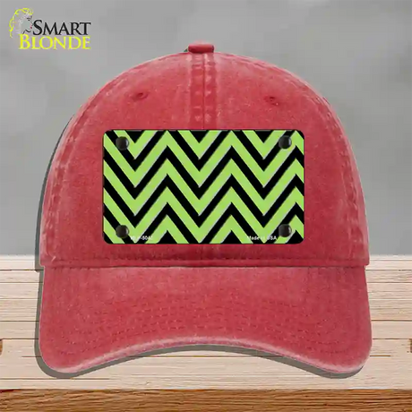 Lime Green Black Chevron Novelty License Plate Hat Unconstructed Cotton / Red