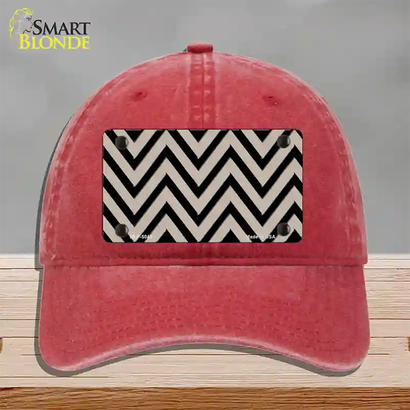 Tan Black Chevron Novelty License Plate Hat Unconstructed Cotton / Red