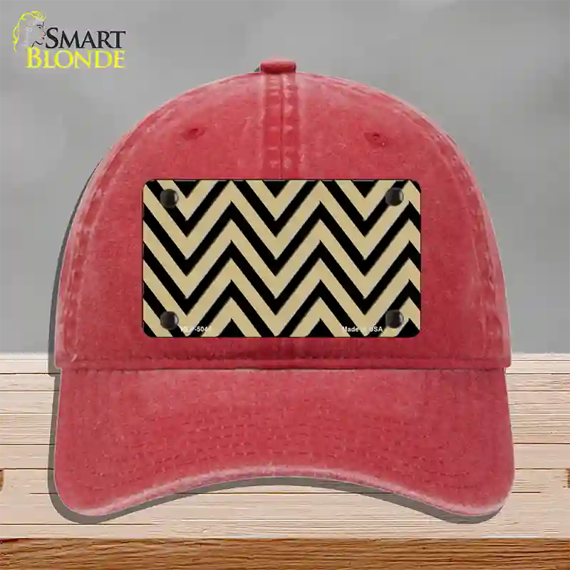 Gold Black Chevron Novelty License Plate Hat Unconstructed Cotton / Red