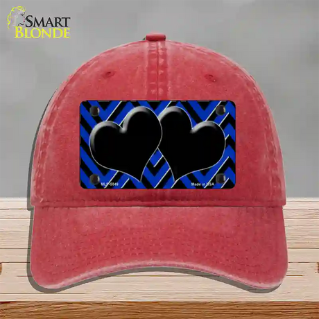 Blue Black Chevon Hearts Novelty License Plate Hat Unconstructed Cotton / Red