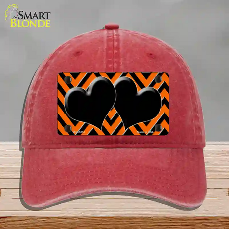 Orange Black Chevon Hearts Novelty License Plate Hat Unconstructed Cotton / Red