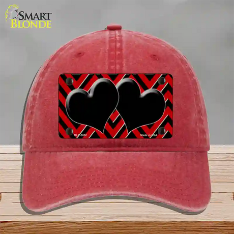 Red Black Chevon Hearts Novelty License Plate Hat Unconstructed Cotton / Red