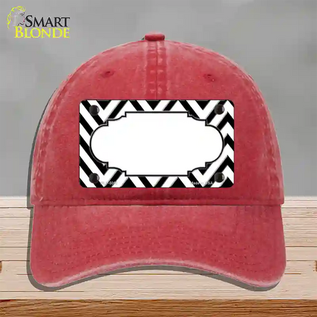 White Black Chevron Scallop Novelty License Plate Hat Unconstructed Cotton / Red