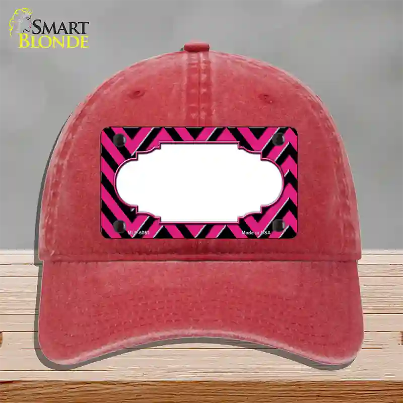 Pink Black Chevron Scallop Novelty License Plate Hat Unconstructed Cotton / Red