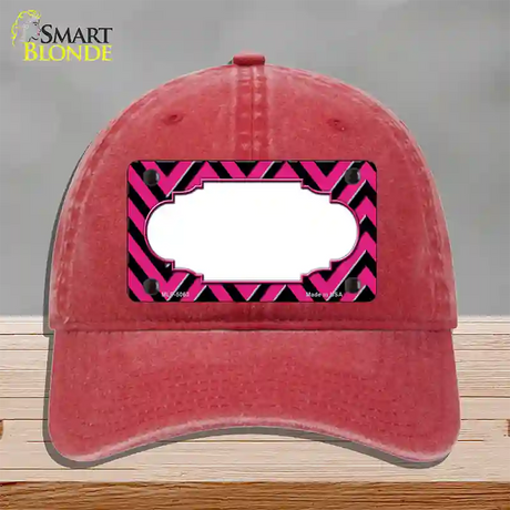 Pink Black Chevron Scallop Novelty License Plate Hat Unconstructed Cotton / Red