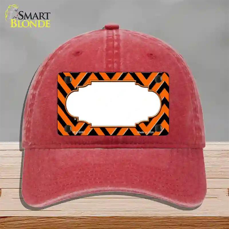 Orange Black Chevron Scallop Novelty License Plate Hat Unconstructed Cotton / Red