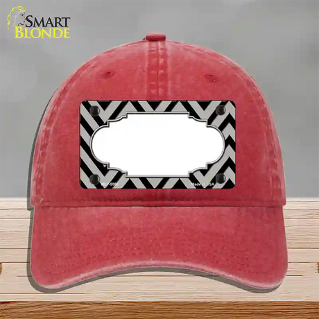 Grey Black Chevron Scallop Novelty License Plate Hat Unconstructed Cotton / Red