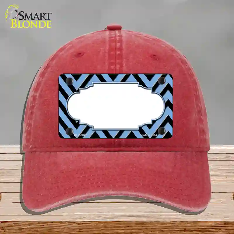 Light Blue Black Chevron Scallop Novelty License Plate Hat Unconstructed Cotton / Red